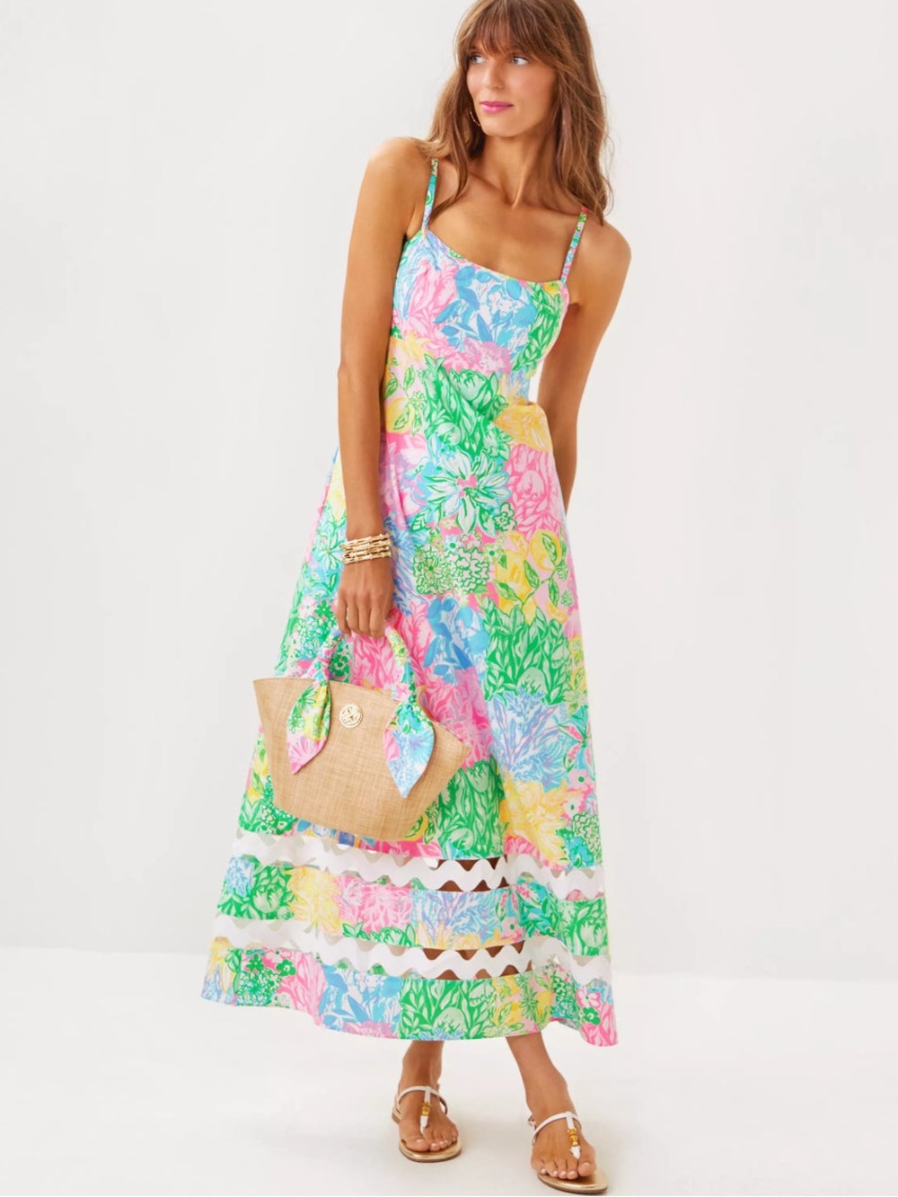 Lilly Pulitzer Hailey Midi Maxi Dress Bright Delight Patch Size 4